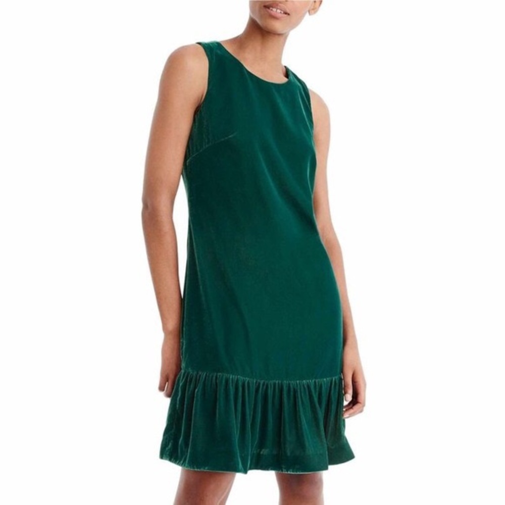 NWT J. CREW Velvet Ruffle Hem Shift Dress